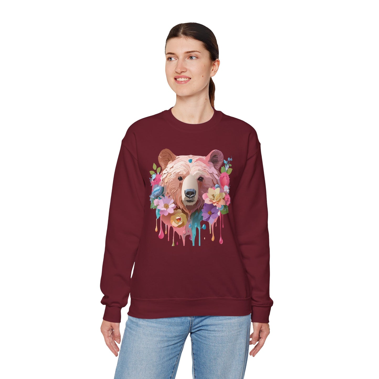 Unisex Floral Bear Sweatshirt, Animals Sweatshirt, Floral Sweatshirt, Art Design Sweatshirt