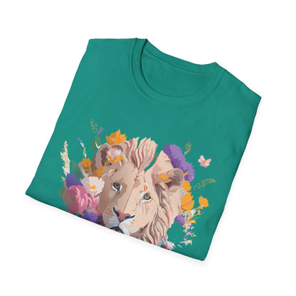Unisex Lion Shirt Floral Lion Tee Softstyle 64000 Gildan Cotton Tee