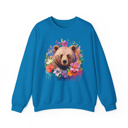 Unisex Floral Bear Sweatshirt Art Design Animals Print Sweatshirt Collection