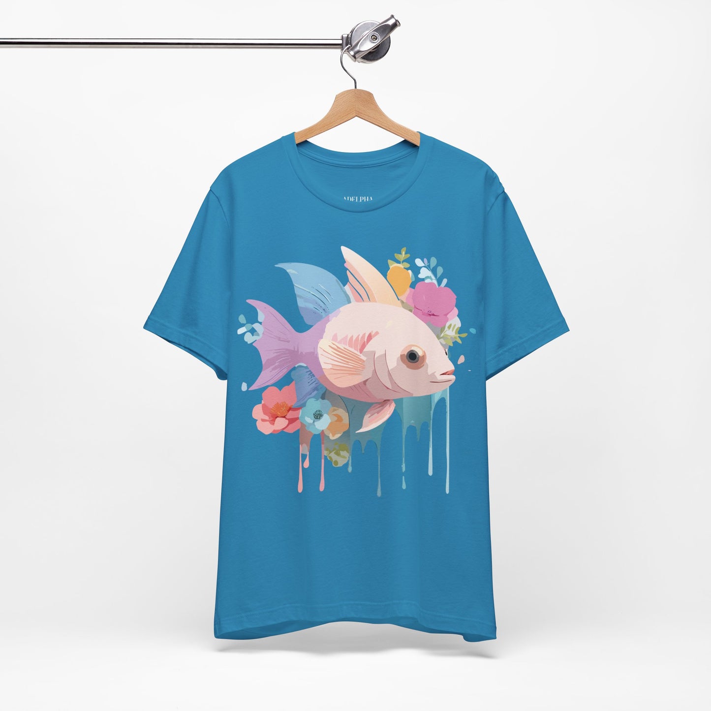 Natural Cotton Tee Shirt with Fish