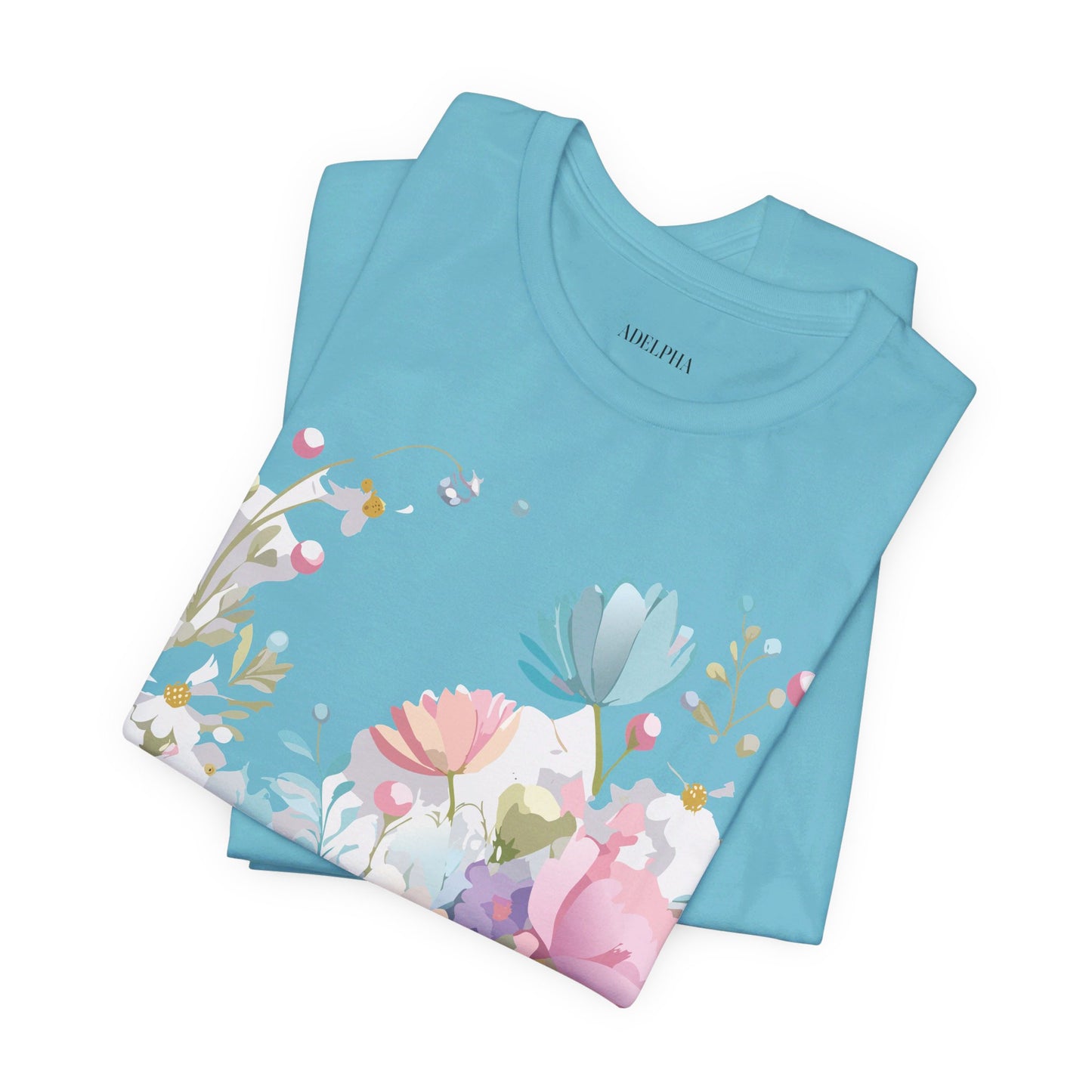 Natural Cotton Tee Shirt with Flowers