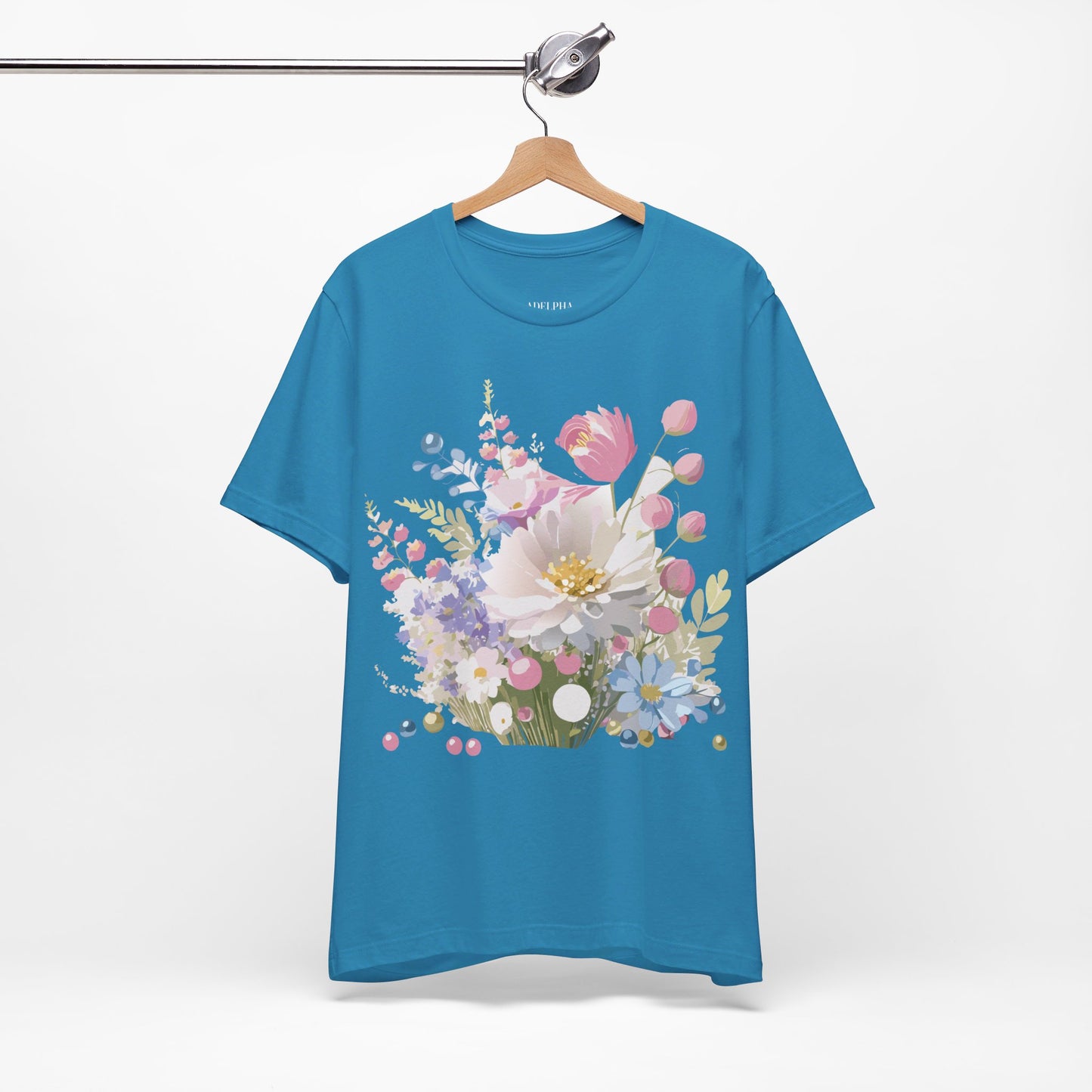 Natural Cotton Tee Shirt with Flowers