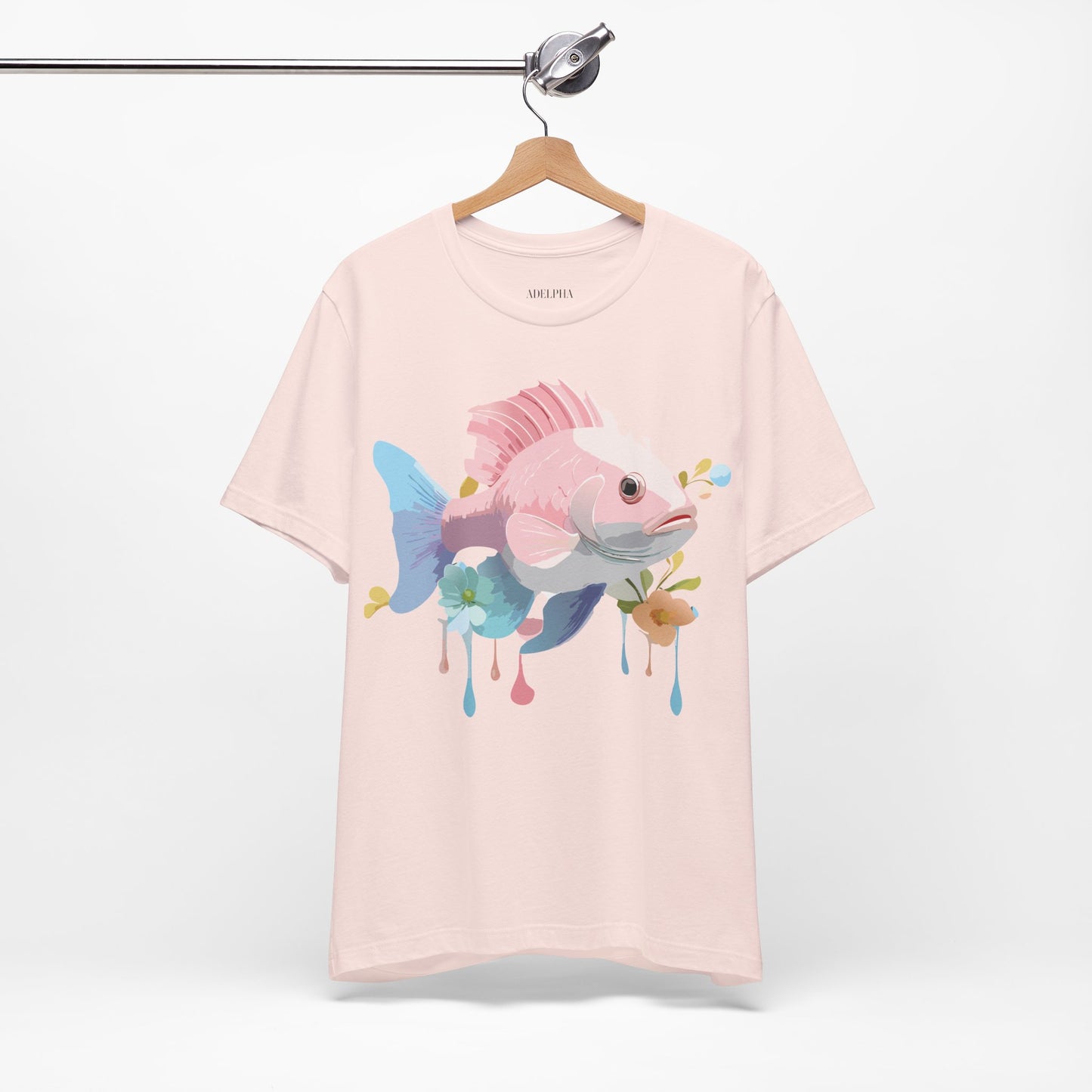 Natural Cotton Tee Shirt with Fish