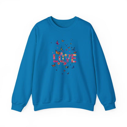 Unisex Floral Love Butterfly Sweatshirt 50 50 Cotton Poly Valentines Day