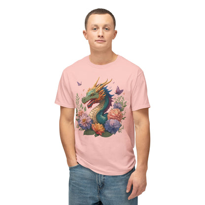 Dragon Art Tee Unisex Vintage Floral Tee Full Color Print HD Cotton