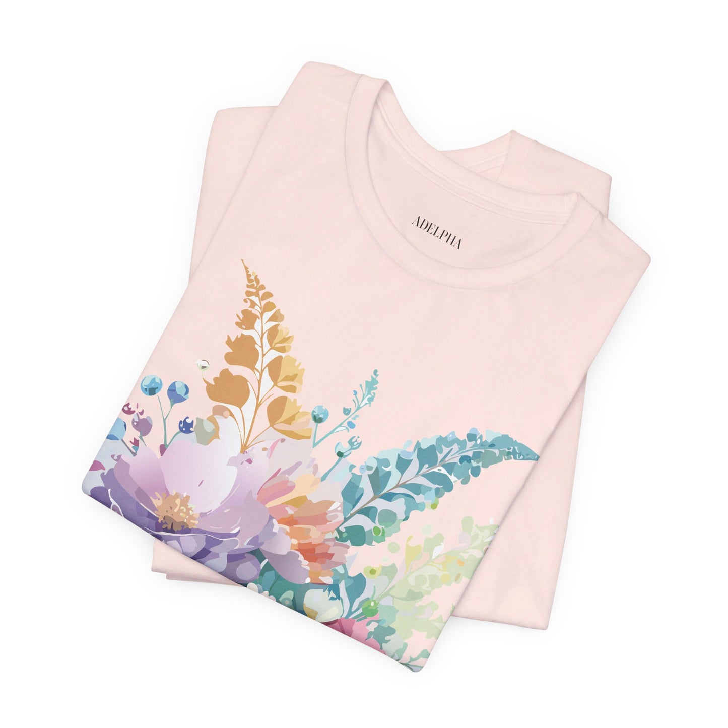 Natural Cotton Tee Shirt with Flowers