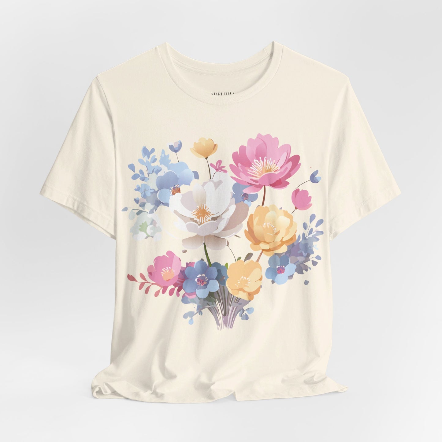 Natural Cotton Tee Shirt with Flowers