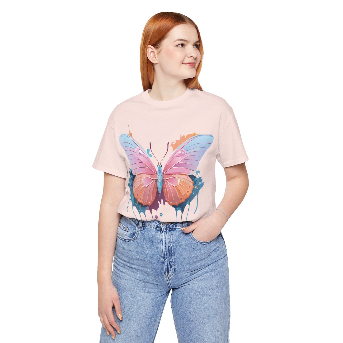 Natural Cotton Tee Shirt with Butterfly