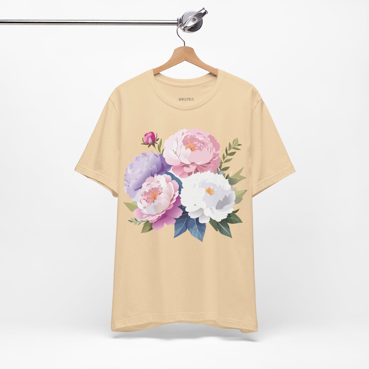 Natural Cotton Tee Shirt with Flowers