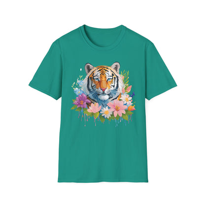 Tiger Print Unisex Softstyle T Shirt 100 Percent Ring Spun Cotton Tee