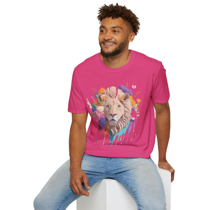 Unisex Lion Shirt Floral Lion Tee Softstyle 64000 Gildan Cotton Tee