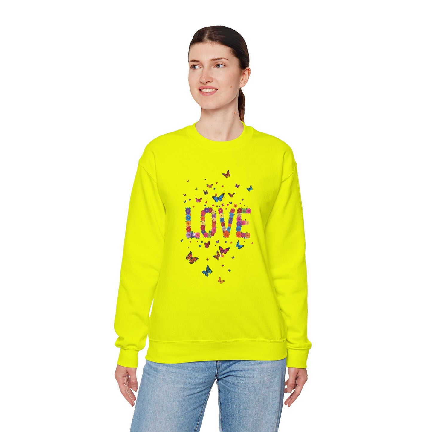 Unisex Floral Love Sweatshirt Fifty Fifty Cotton Poly Valentines Day