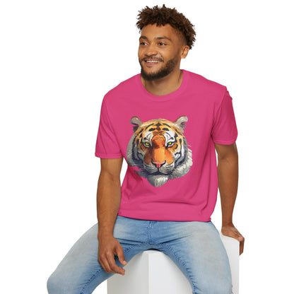 Tiger Print T Shirt Unisex Animal Tee 100 Percent Cotton Softstyle Gildan 64000