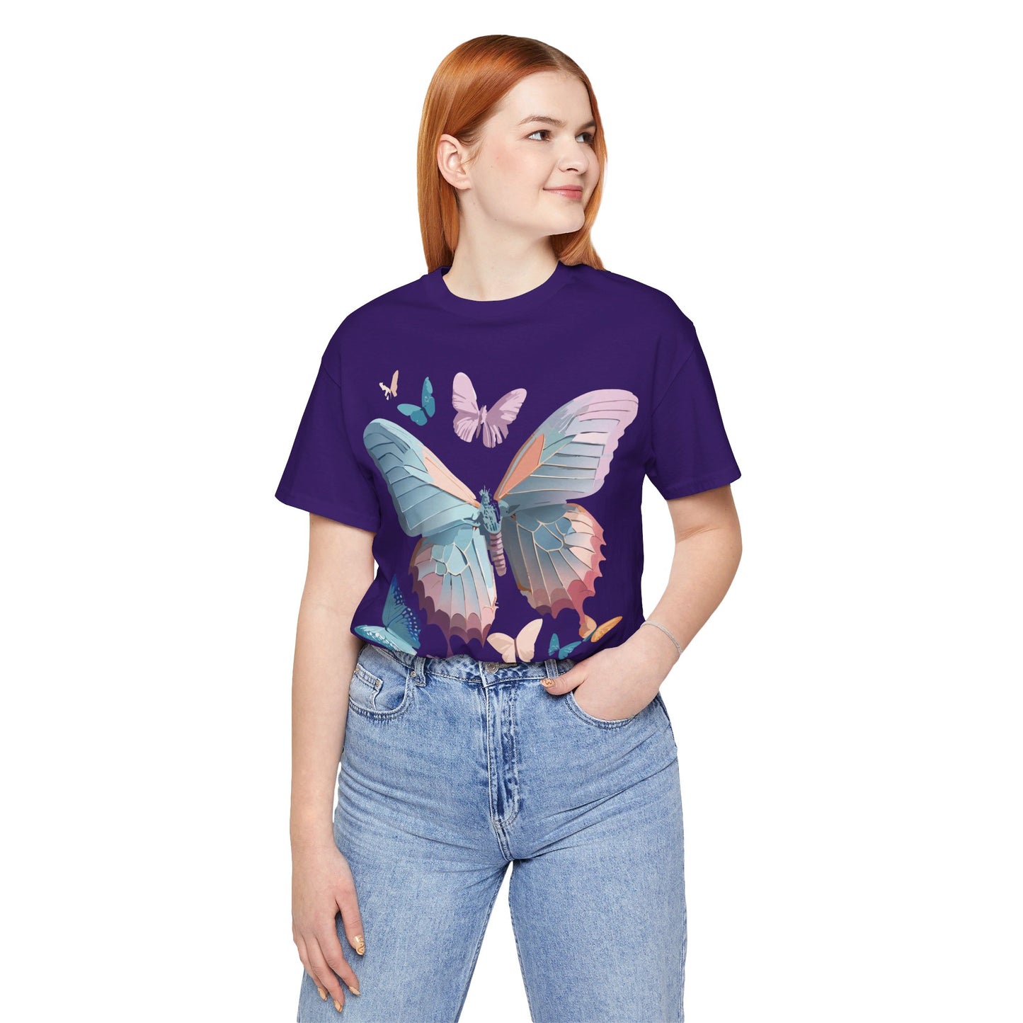 Natural Cotton Tee Shirt with Butterfly