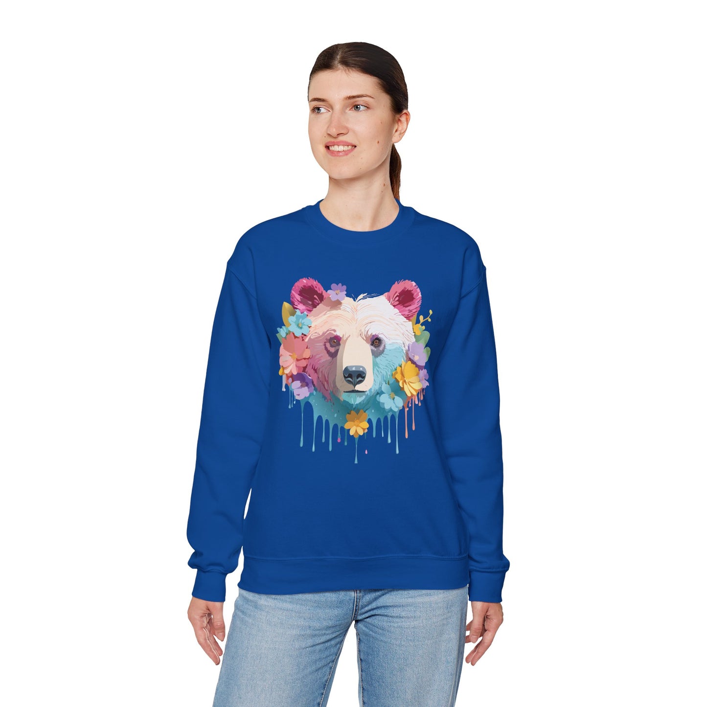 Unisex Floral Bear Sweatshirt, Animals Sweatshirt, Floral Sweatshirt, Art Design Sweatshirt