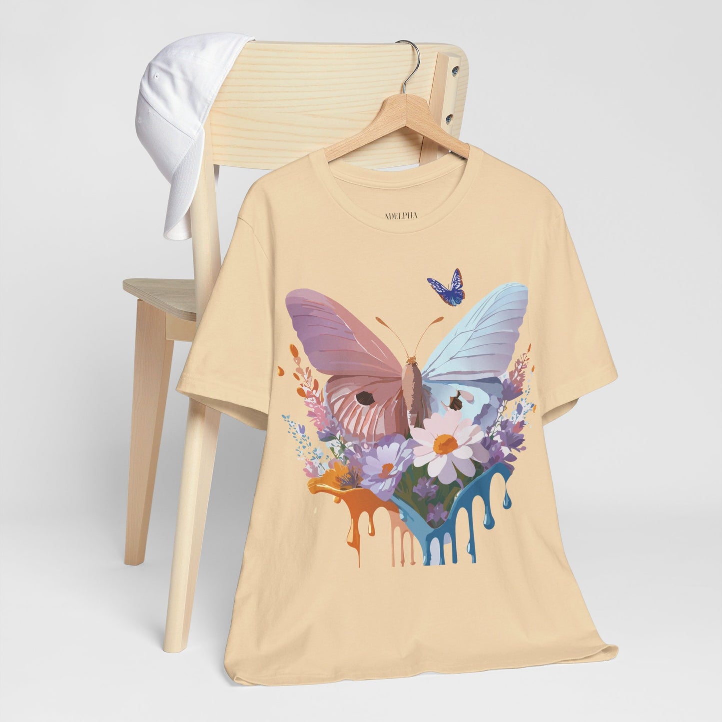 Natural Cotton Tee Shirt with Butterfly