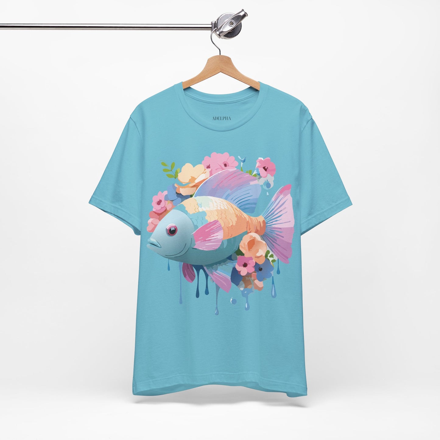 Natural Cotton Tee Shirt with Fish