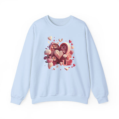Unisex Floral Big Heart Sweatshirt Love Floral Valentine Day Cotton Poly Blend