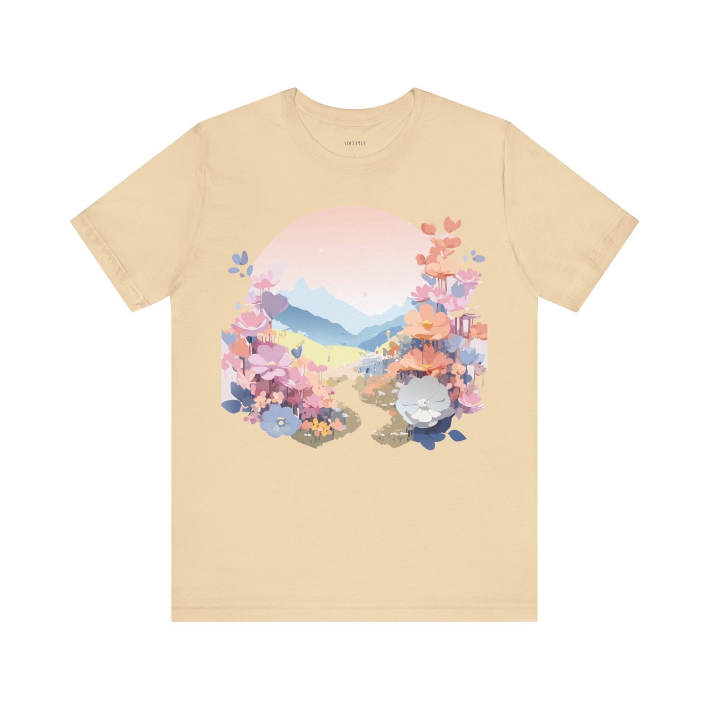 Natural Cotton Tee Shirt with Flowers