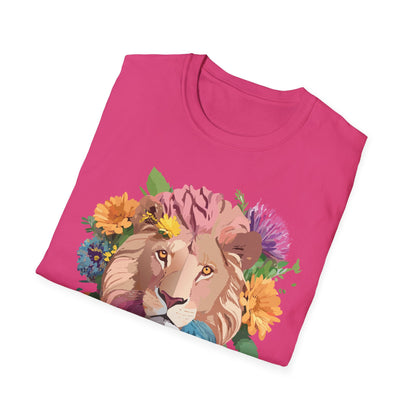 Floral Lion Shirt Unisex Tee Animal Print Gildan Softstyle 64000