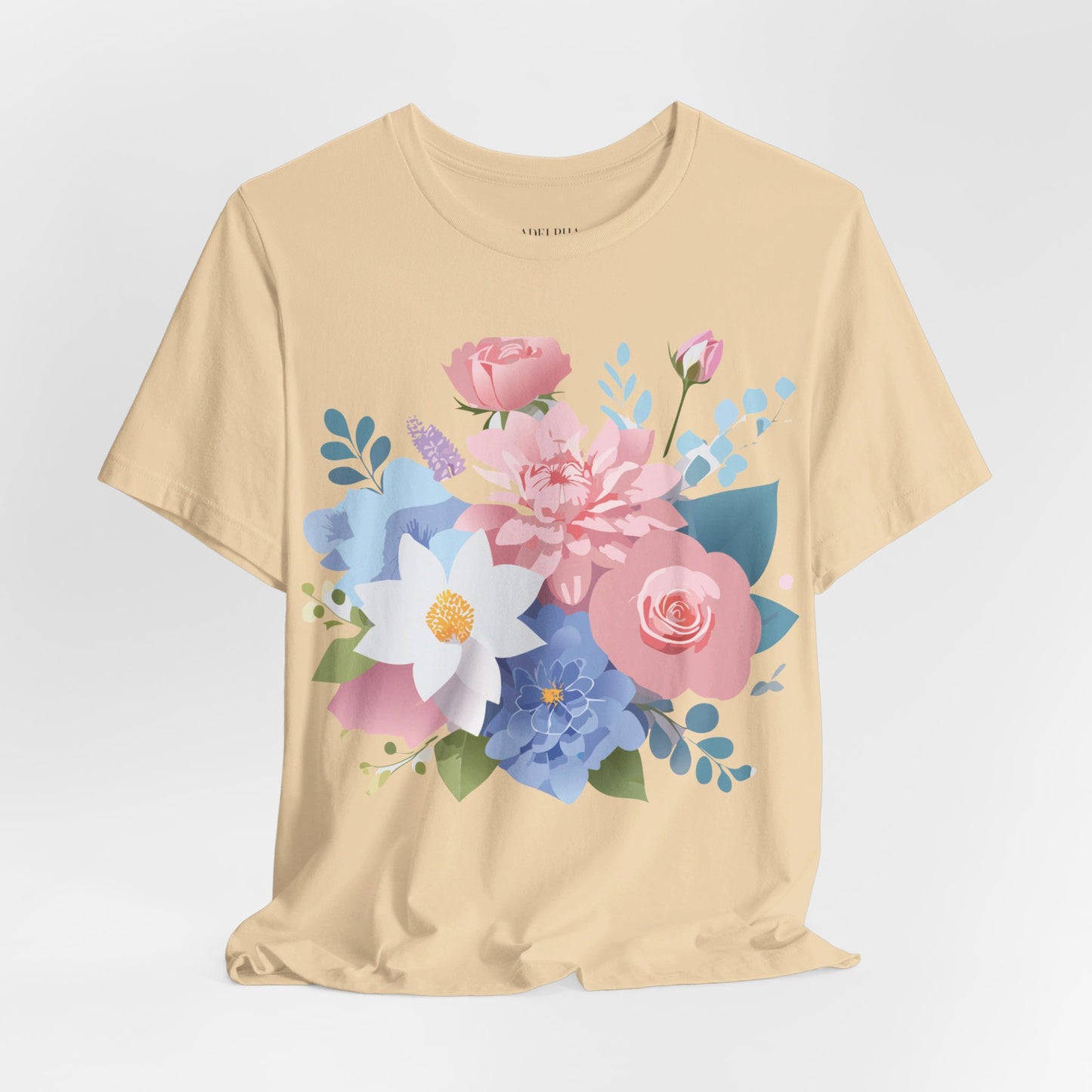 Natural Cotton Tee Shirt with Flowers