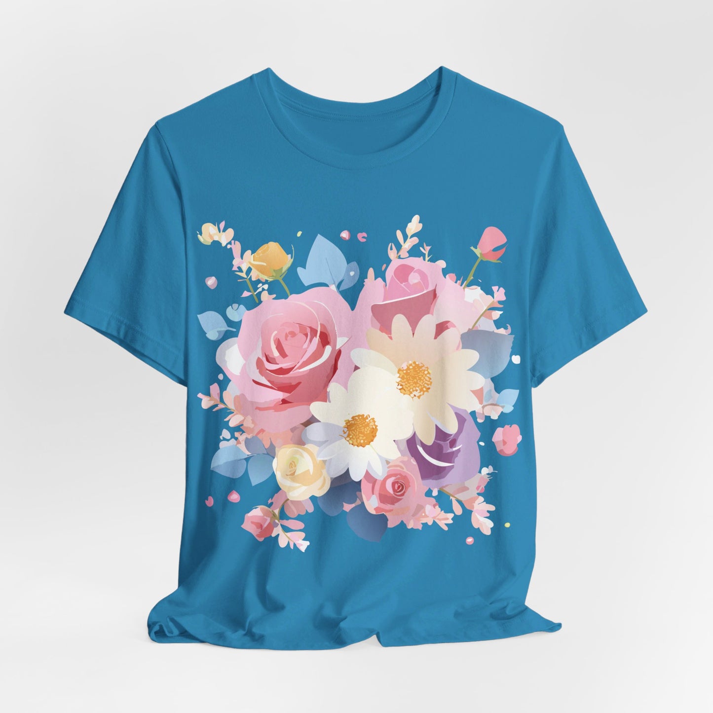 Natural Cotton Tee Shirt with Flowers