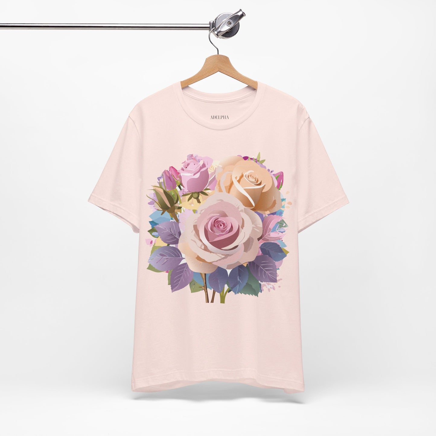 Natural Cotton Tee Shirt with Flowers