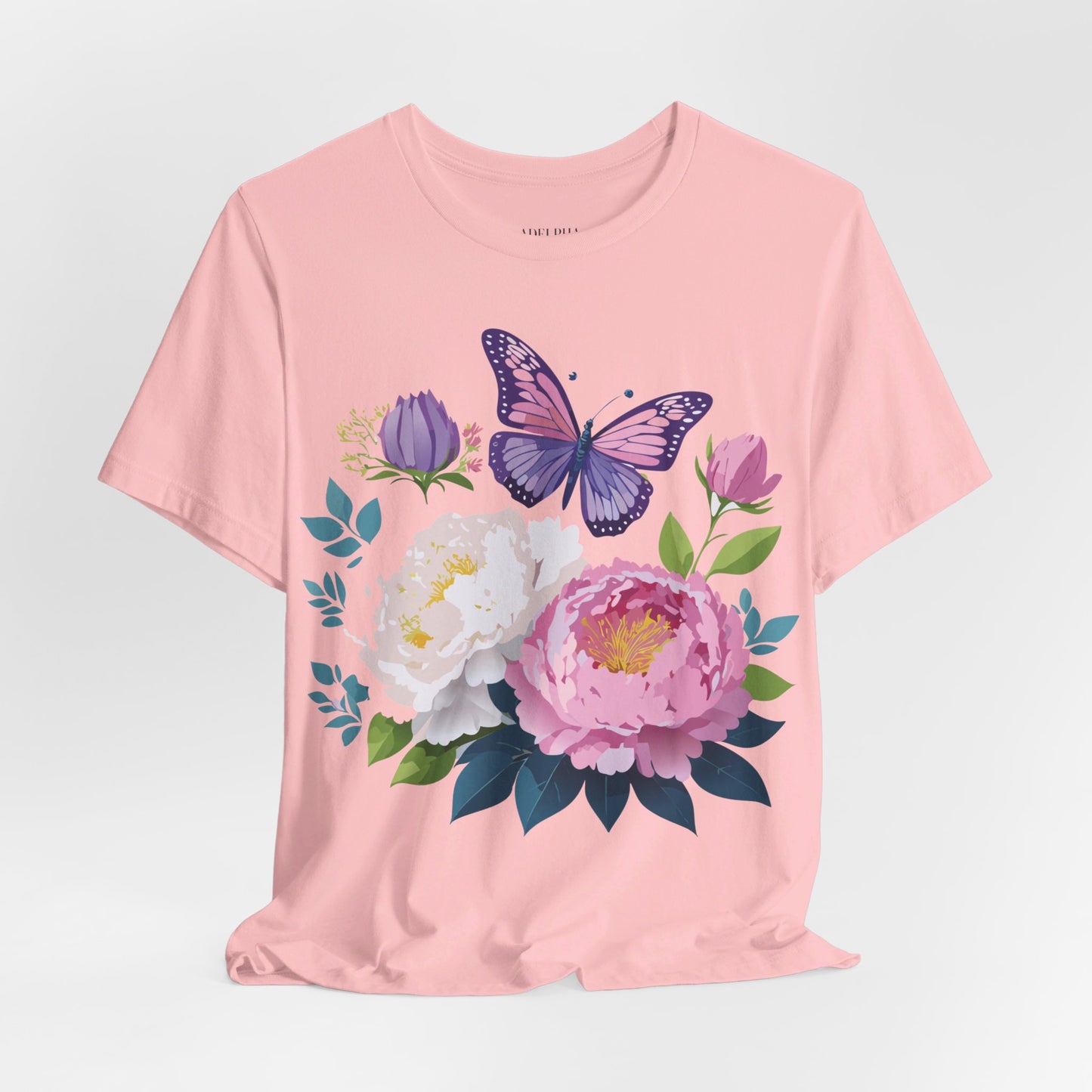 Natural Cotton Tee Shirt with Flowers