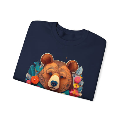 Unisex Floral Bear Sweatshirt Art Design Gildan 18000 Heavy Blend Crewneck