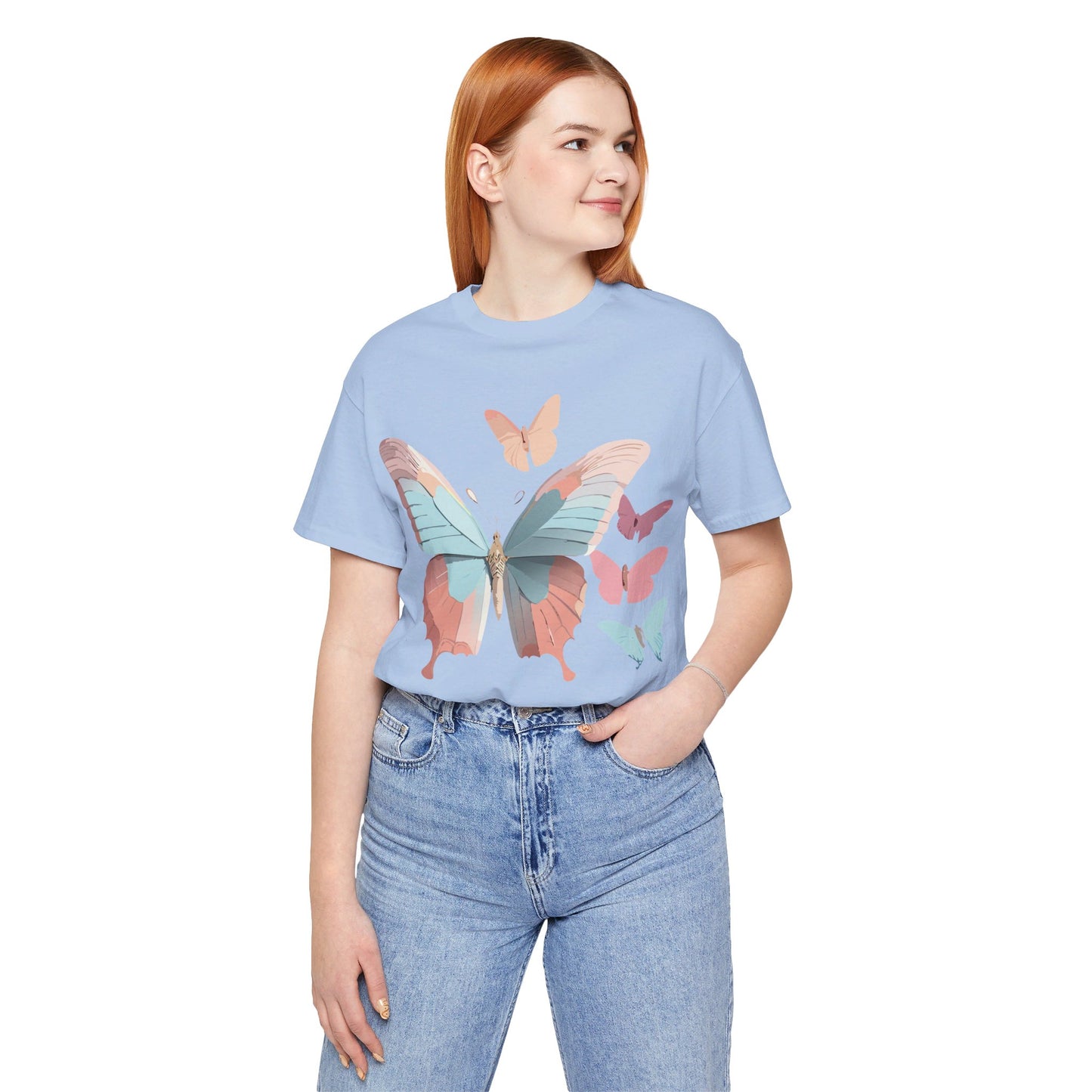 Natural Cotton Tee Shirt with Butterfly