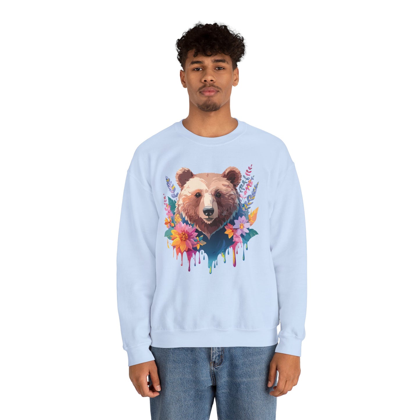 Unisex Floral Bear Sweatshirt, Animals Sweatshirt, Floral Sweatshirt, Art Design Sweatshirt