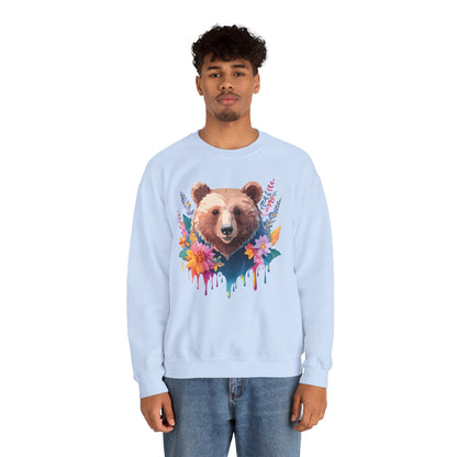 Unisex Floral Bear Sweatshirt, Animals Sweatshirt, Floral Sweatshirt, Art Design Sweatshirt