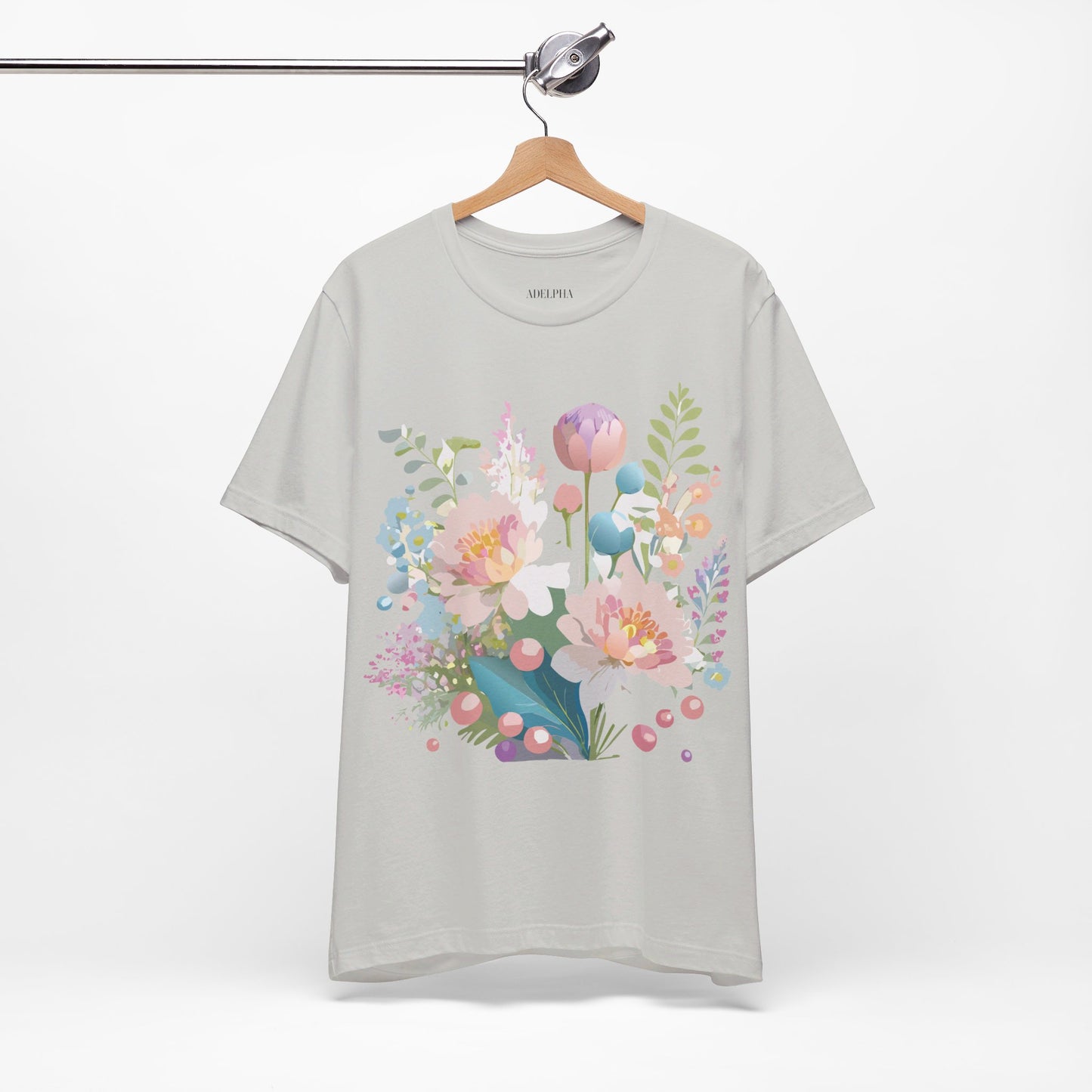 Natural Cotton Tee Shirt with Flowers