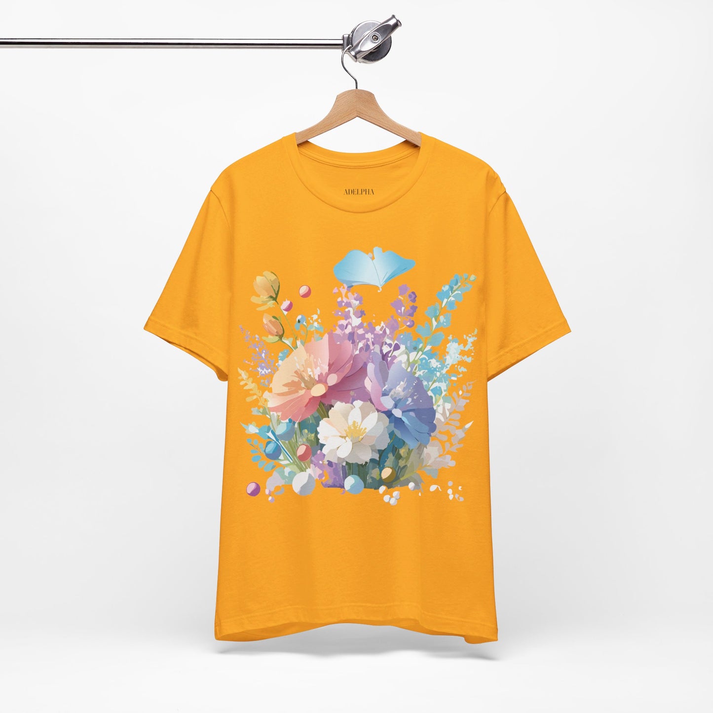 Natural Cotton Tee Shirt with Flowers