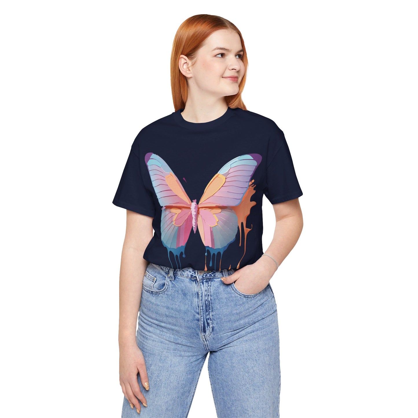 Natural Cotton Tee Shirt with Butterfly