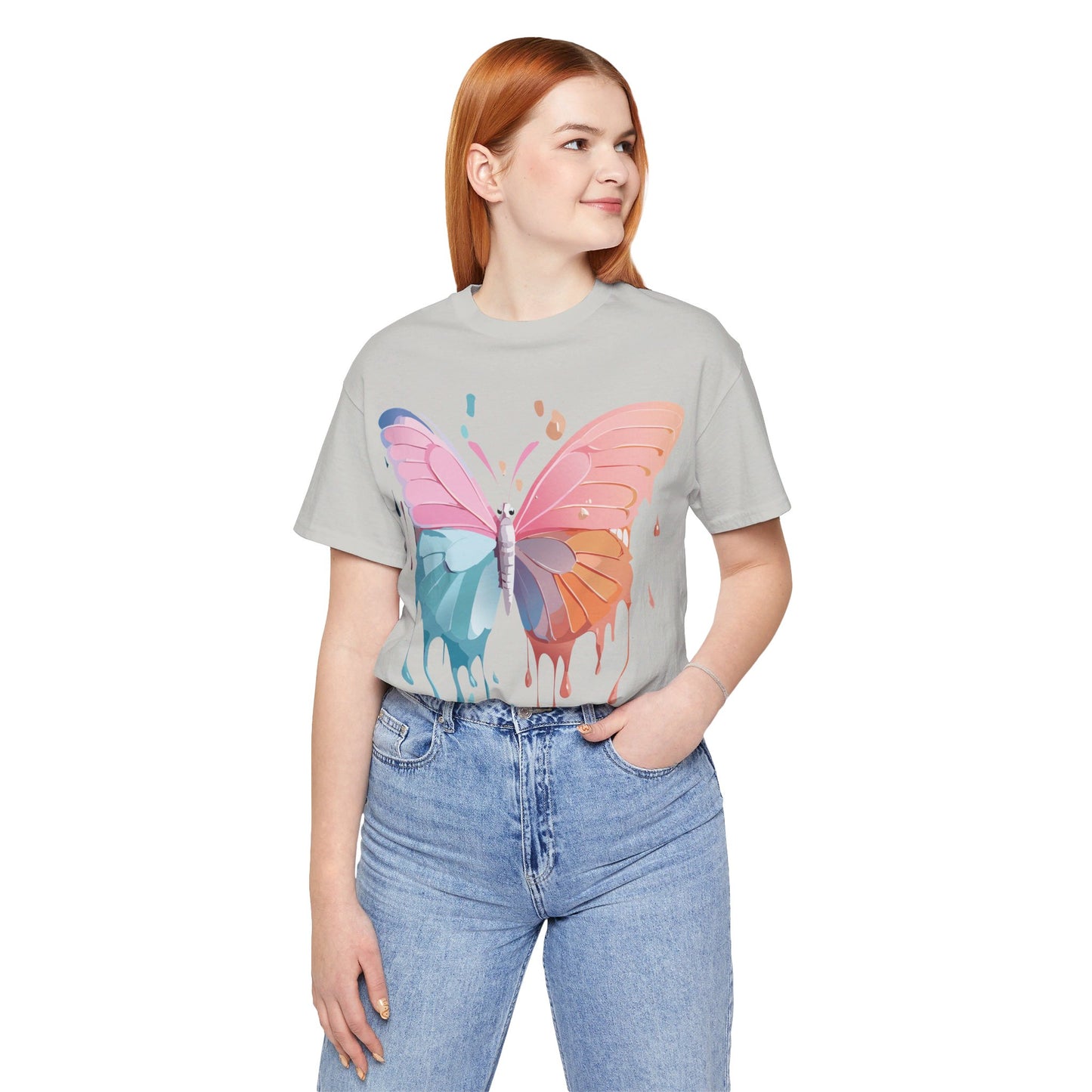 Natural Cotton Tee Shirt with Butterfly