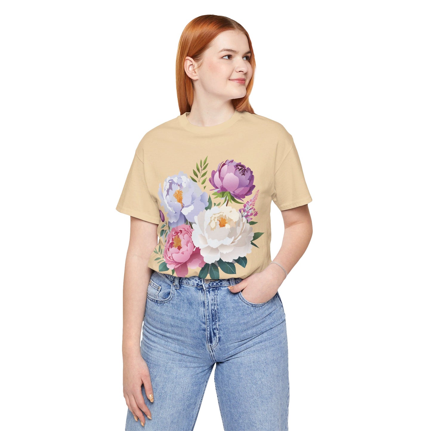 T-shirt en coton naturel avec fleurs