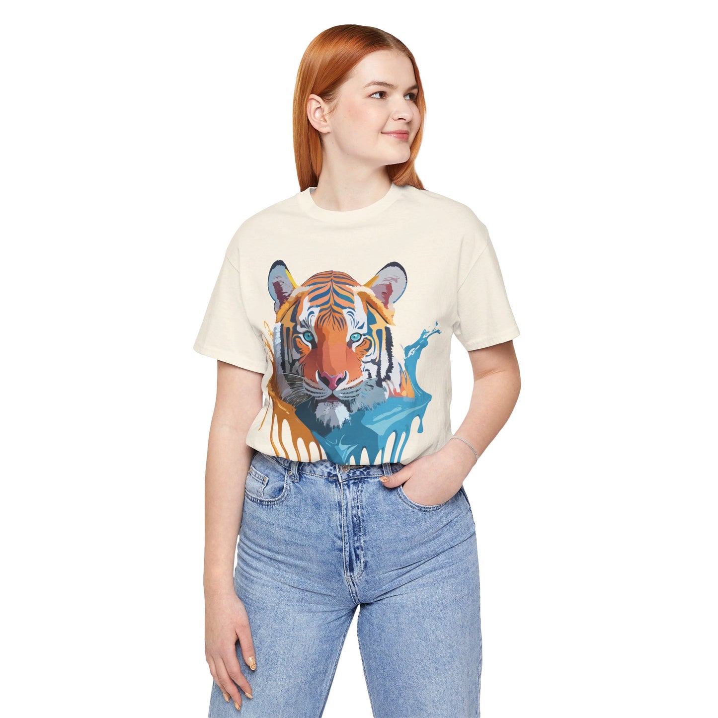 T-shirt en coton naturel avec motif tigre