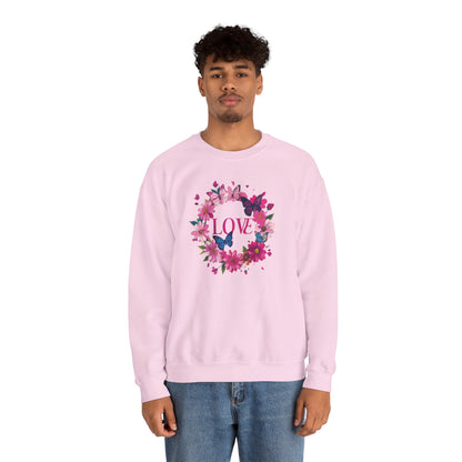 Unisex Floral Love Sweatshirt Butterfly Print 50 50 Cotton Poly Valentines Day