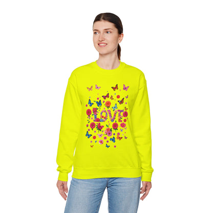 Unisex Floral Love Butterfly Sweatshirt Fifty Fifty Cotton Poly Valentine Day