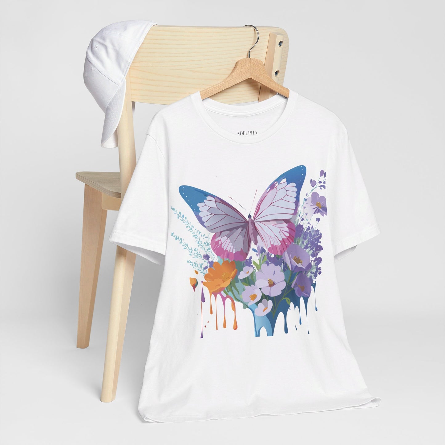 Natural Cotton Tee Shirt with Butterfly