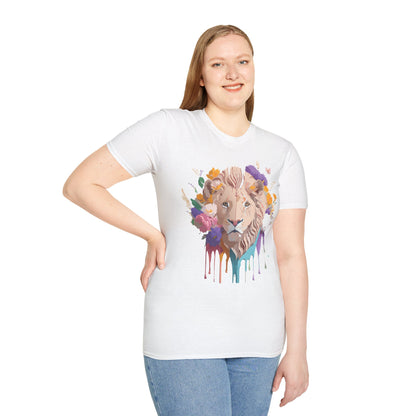 Unisex Lion Shirt Floral Lion Tee Softstyle 64000 Gildan Cotton Tee