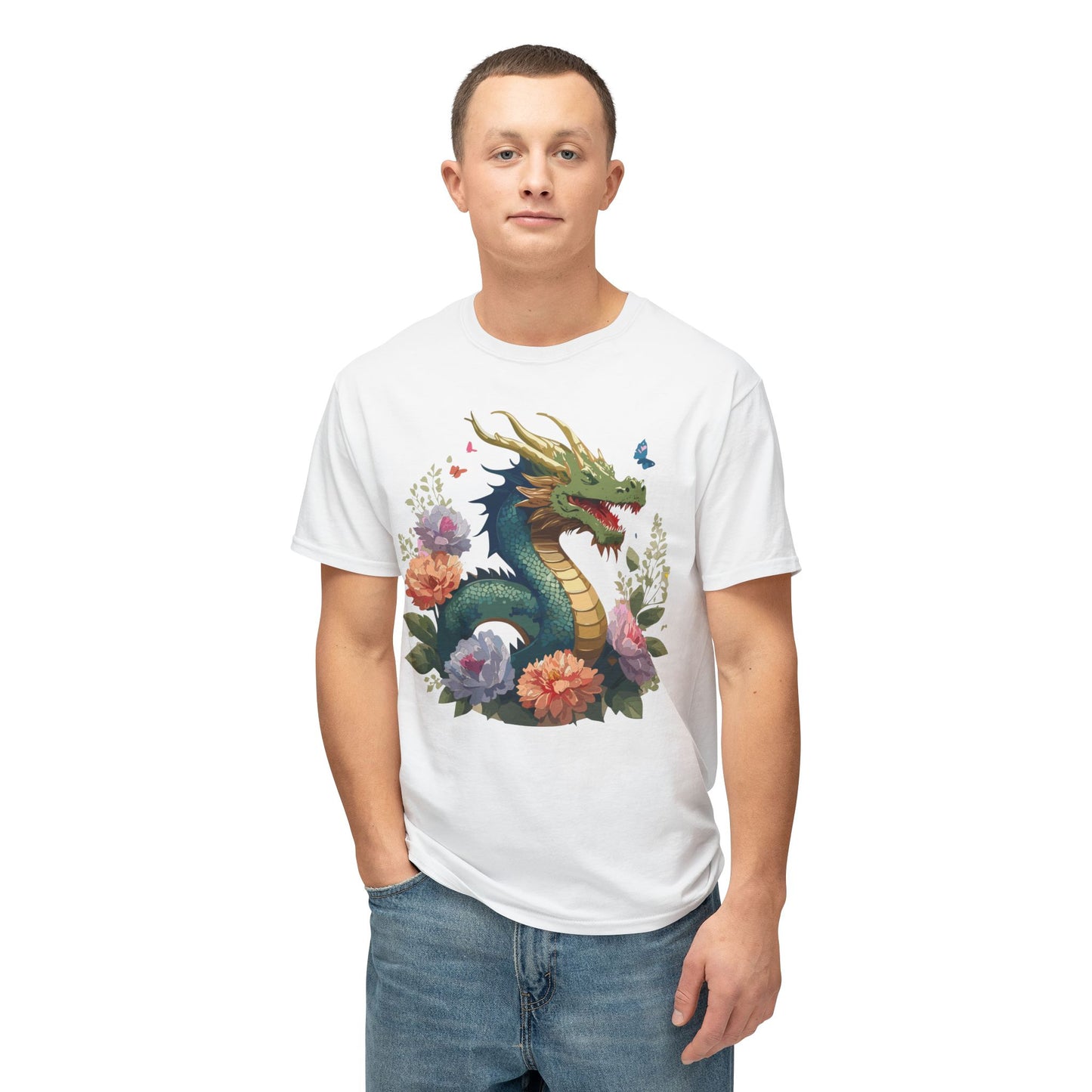 Dragon T-Shirt, Vintage Dragon Tee, Floral Tees, Dragon Art Design Shirt, Tee Shirt with Dragon 1