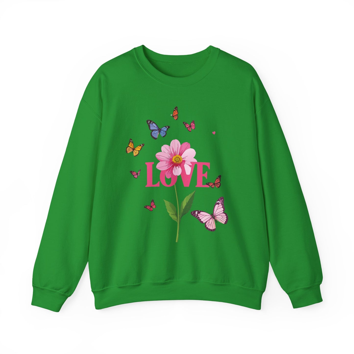 Unisex Floral Love Sweatshirt Valentines Day Cotton Poly Blend Butterfly