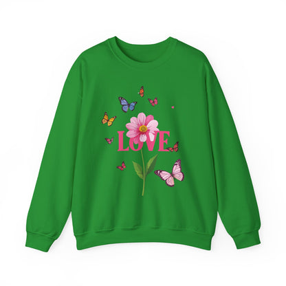 Unisex Floral Love Sweatshirt Valentines Day Cotton Poly Blend Butterfly