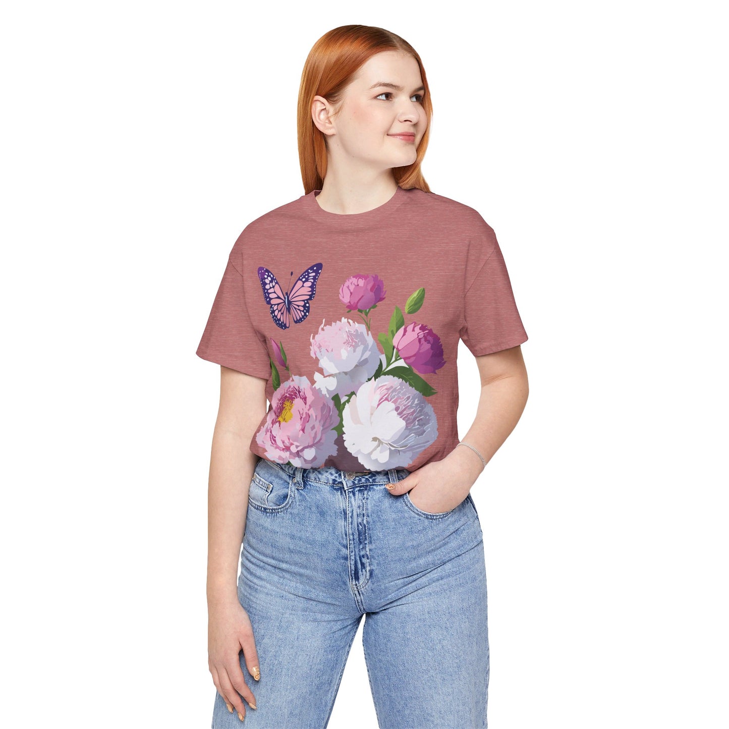 Natural Cotton Tee Shirt with Flowers