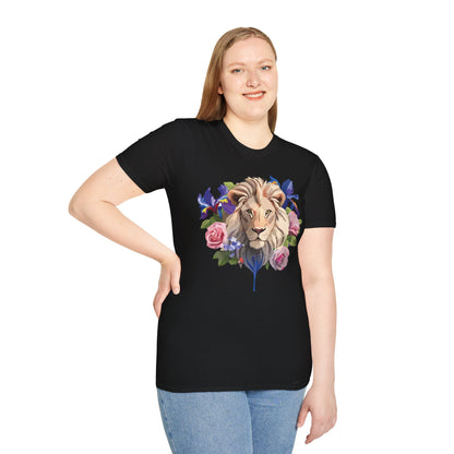 Unisex Lion Shirt Floral Lion Tee Softstyle Gildan 64000 100 Percent Cotton