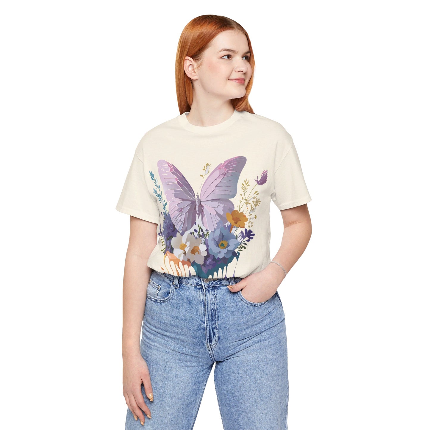 Natural Cotton Tee Shirt with Butterfly