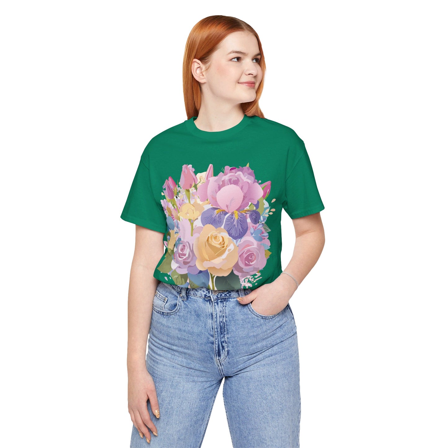 Natural Cotton Tee Shirt with Flowers