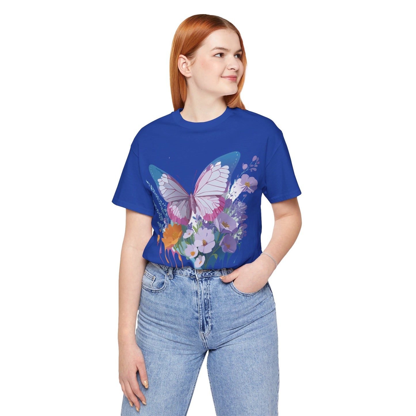 Natural Cotton Tee Shirt with Butterfly